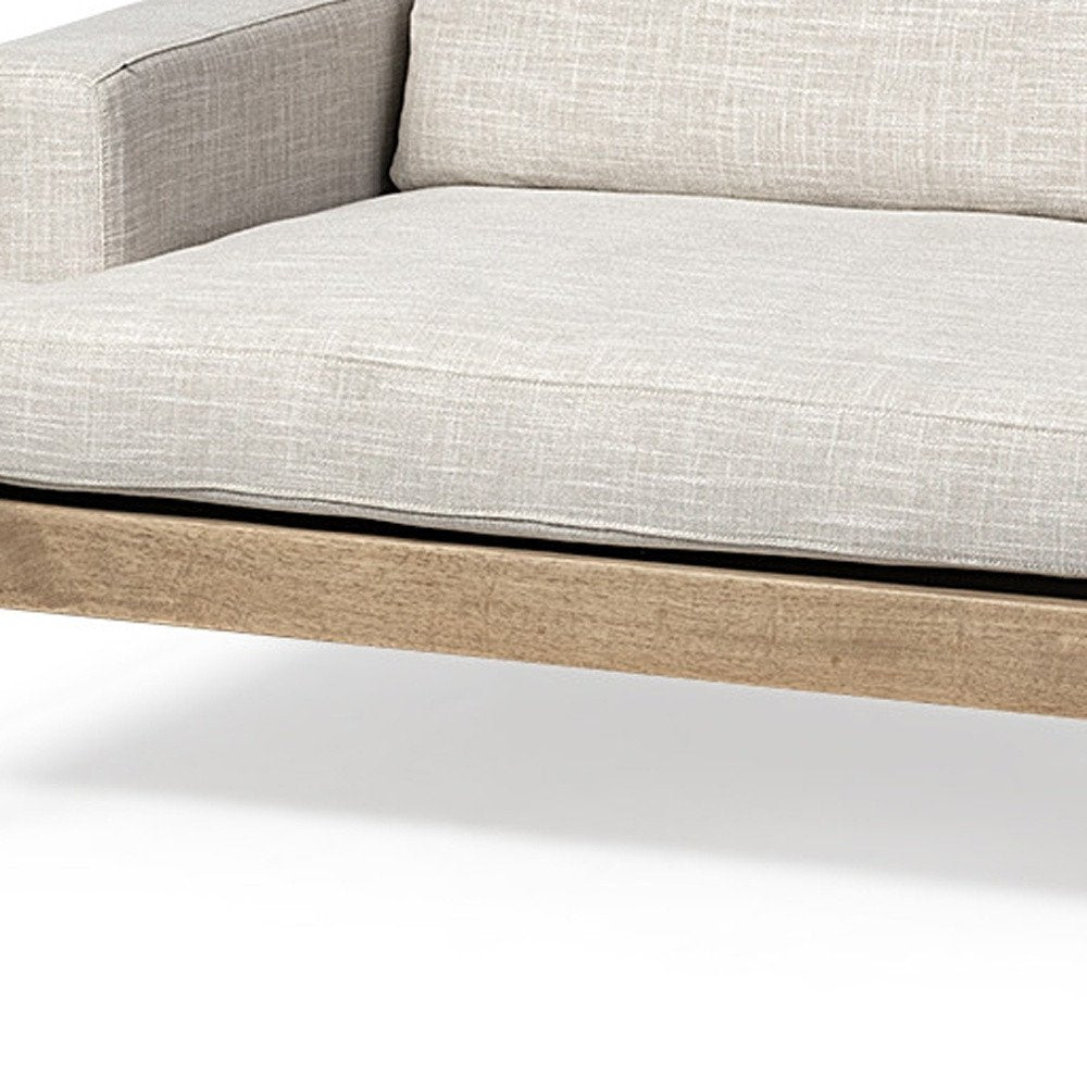 95" Beige Fabric Sofa With Black Legs on a white background