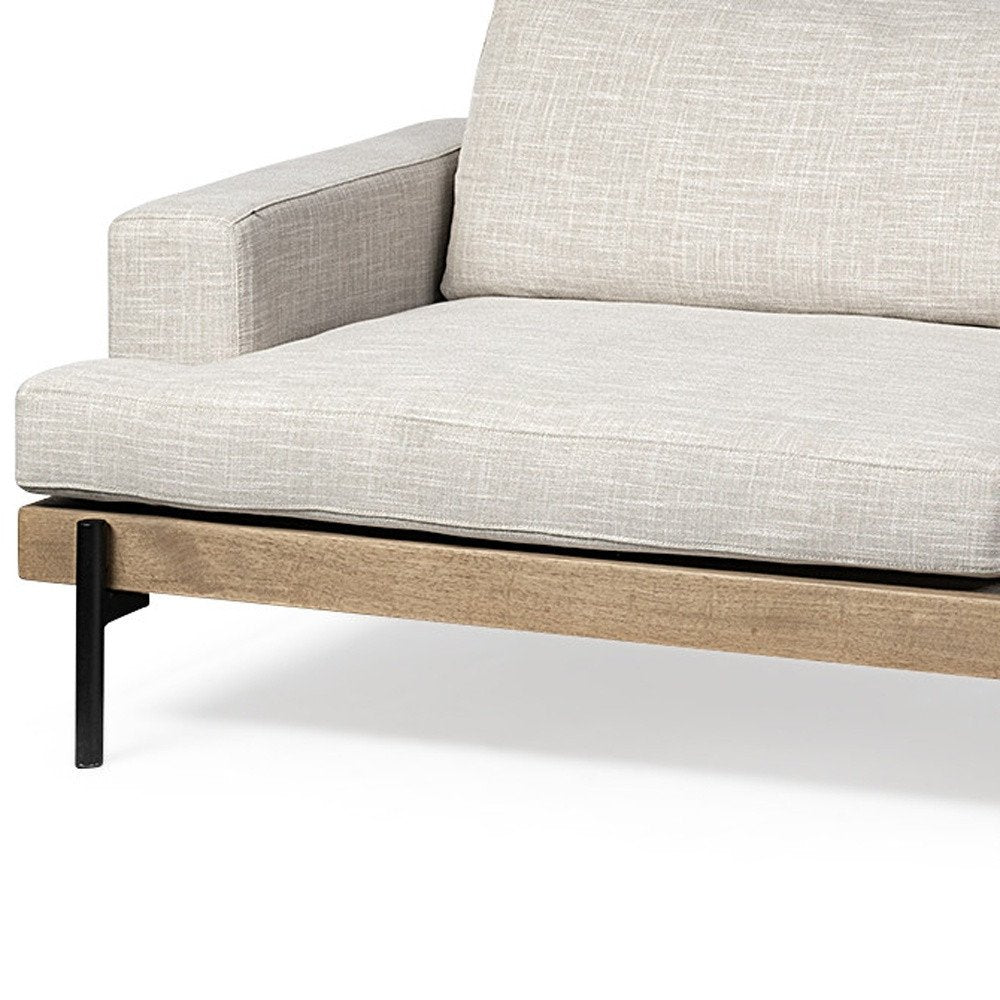 95" Beige Fabric Sofa With Black Legs on a white background