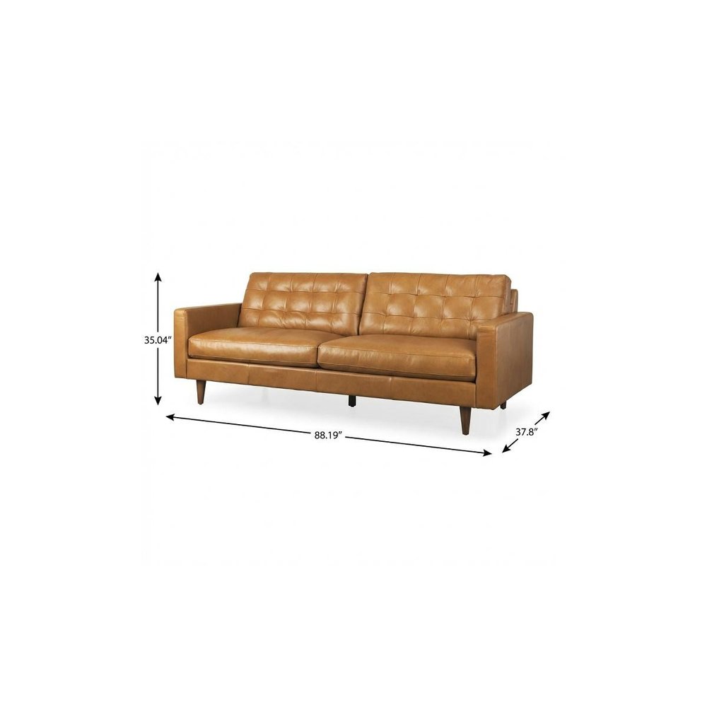 88" Brown Leather Sofa