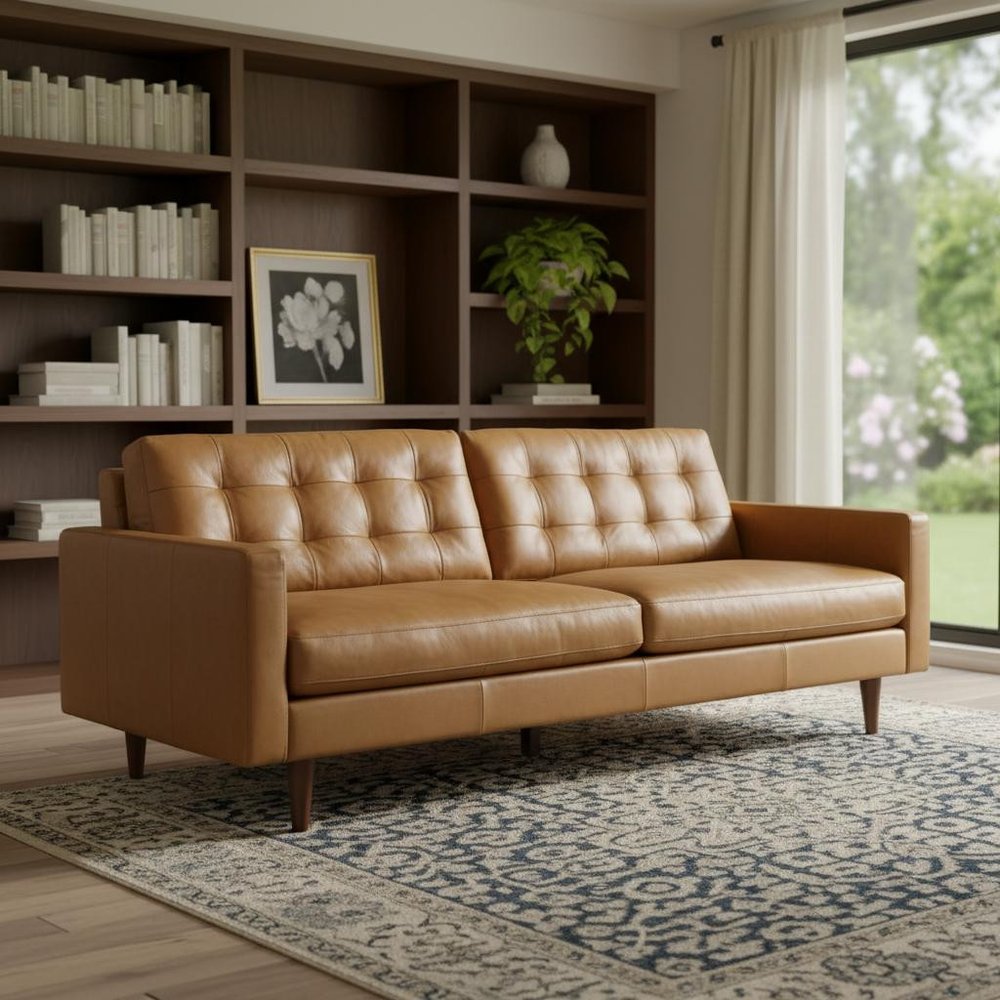 88" Brown Leather Sofa