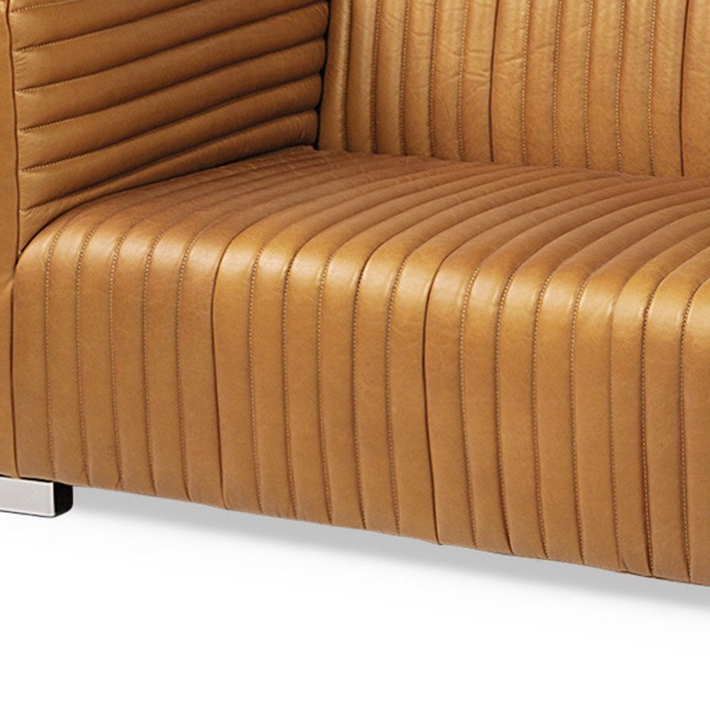 83" Brown Channel Tufted Leather Sofa