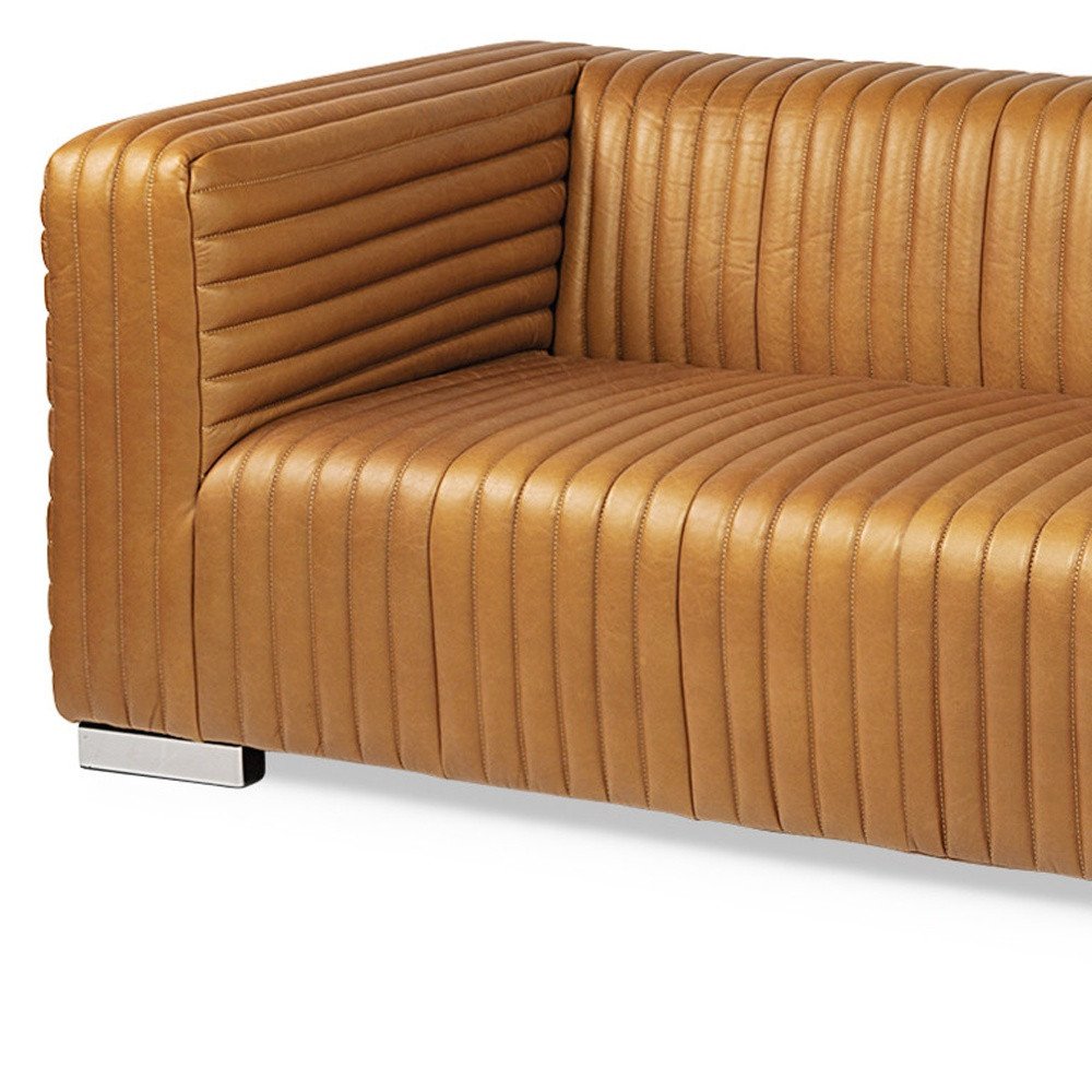 83" Brown Channel Tufted Leather Sofa