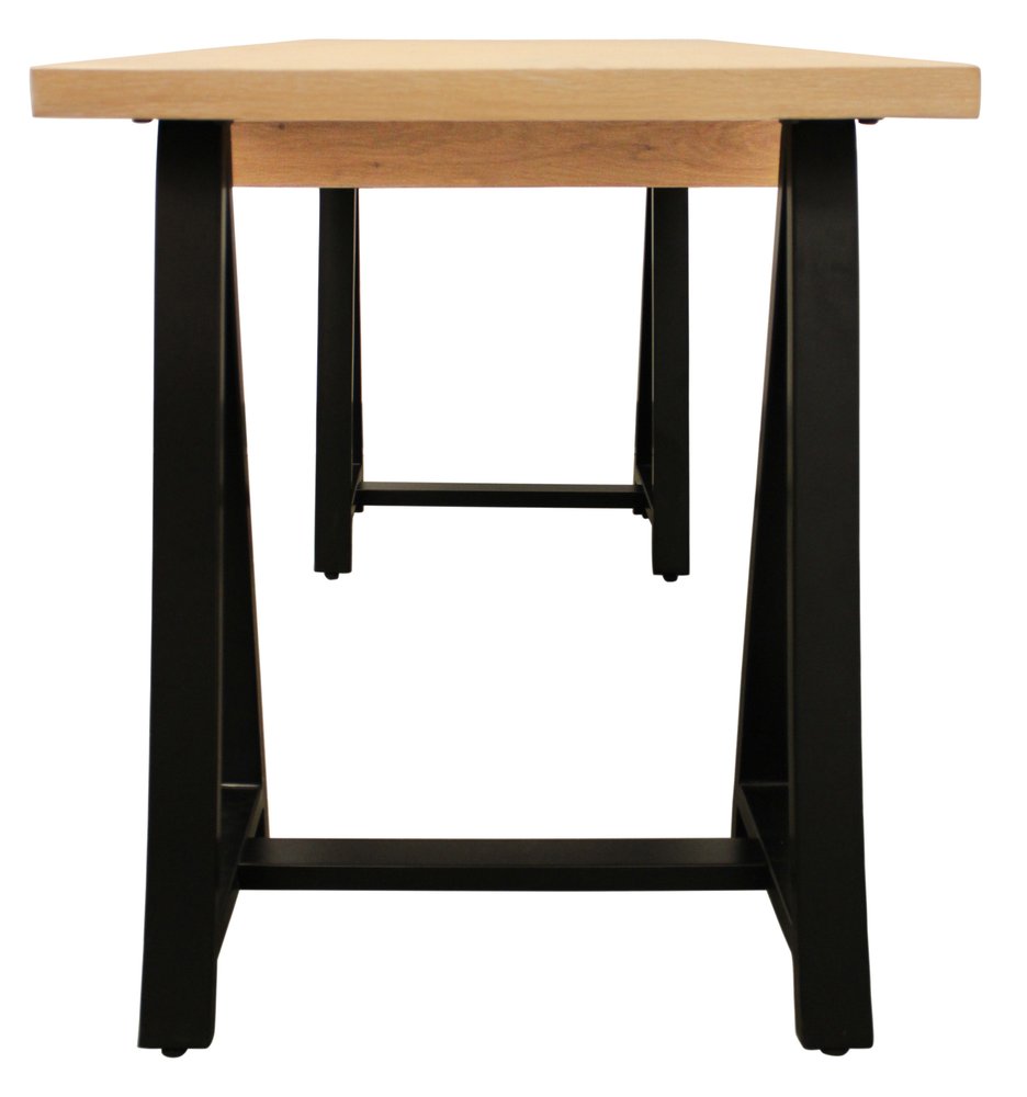 60" Natural and Black Solid Wood and Metal Trestle Executive Desk. Desk isolated on a plain white background, in a black wood finish.