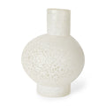 9" White Mottled Handblown Glass Table Vase on a white background