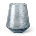 9" Blue Round Seeded Glass Table Vase on a white background