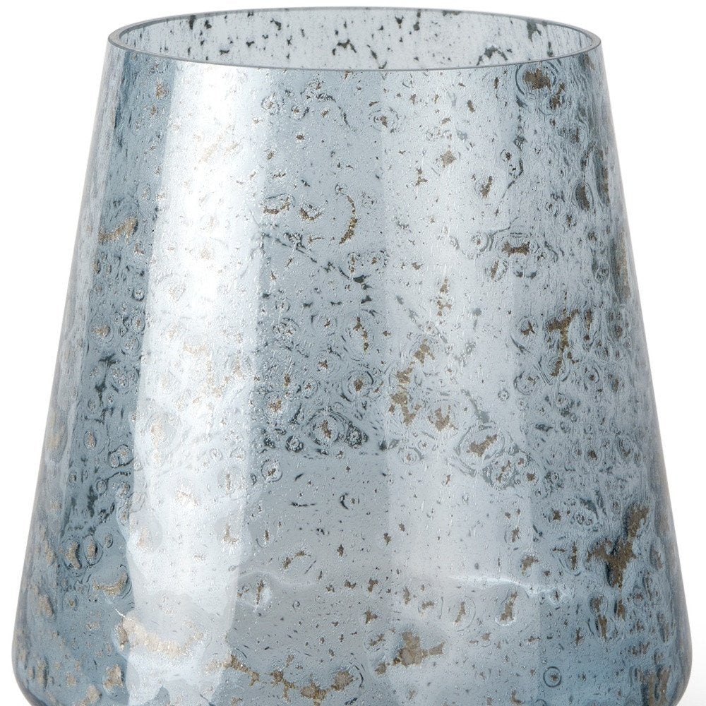 9" Blue Round Seeded Glass Table Vase on a white background