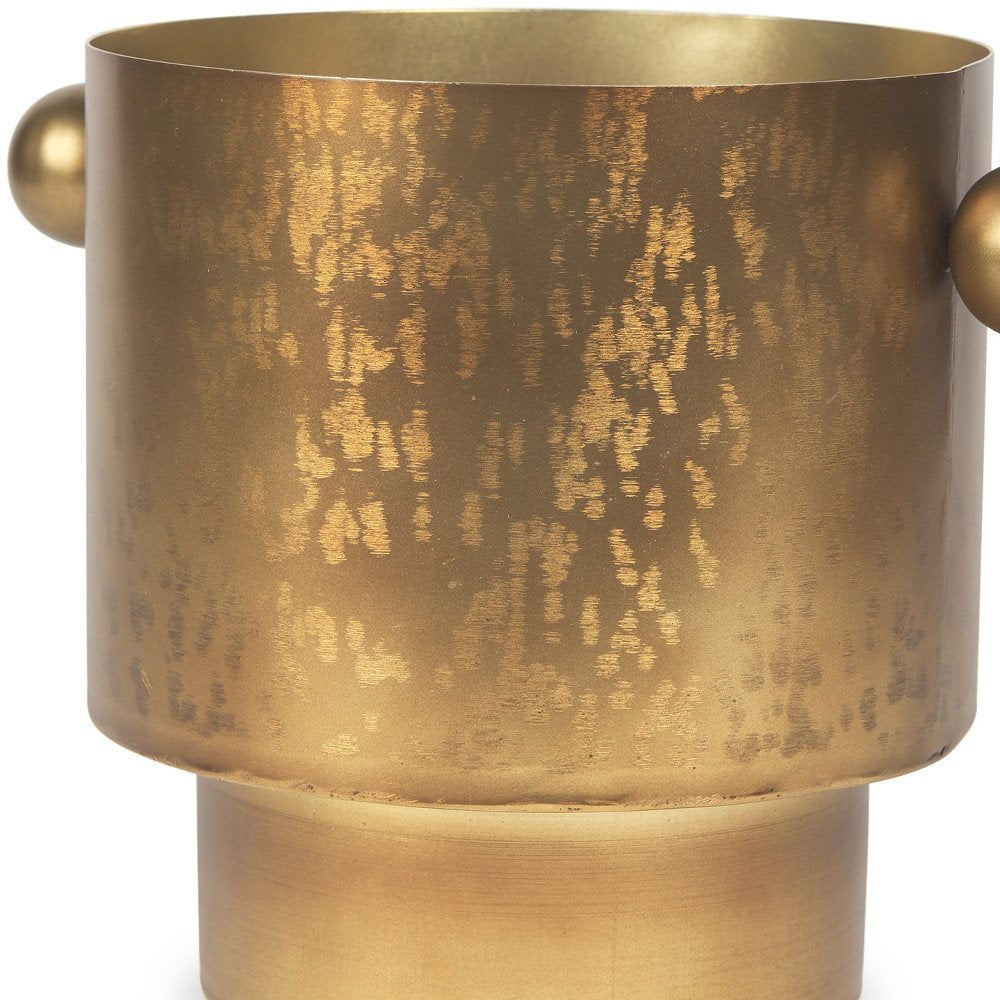 9" Gold Cast Iron Round Table Vase close-up detail