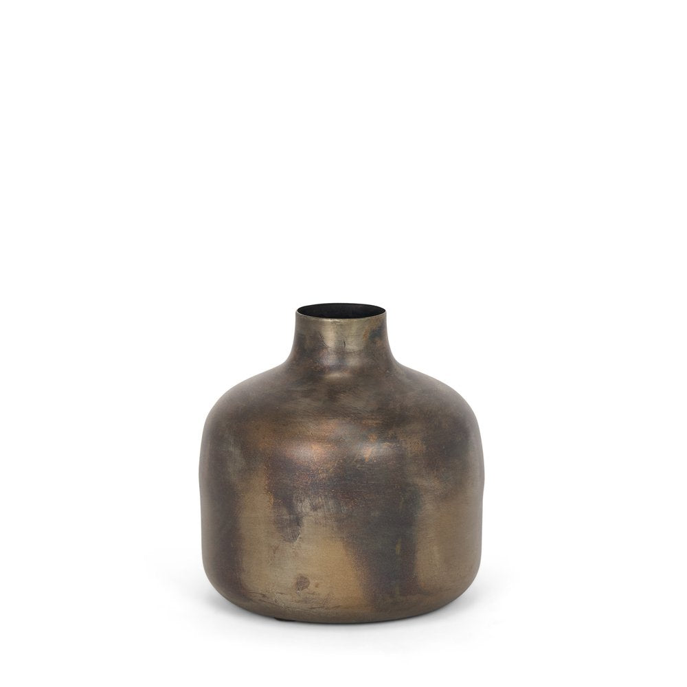 7" Antiqued Gold Metal Cylinder Table Vase
