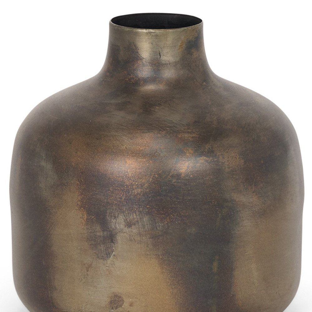 7" Antiqued Gold Metal Cylinder Table Vase