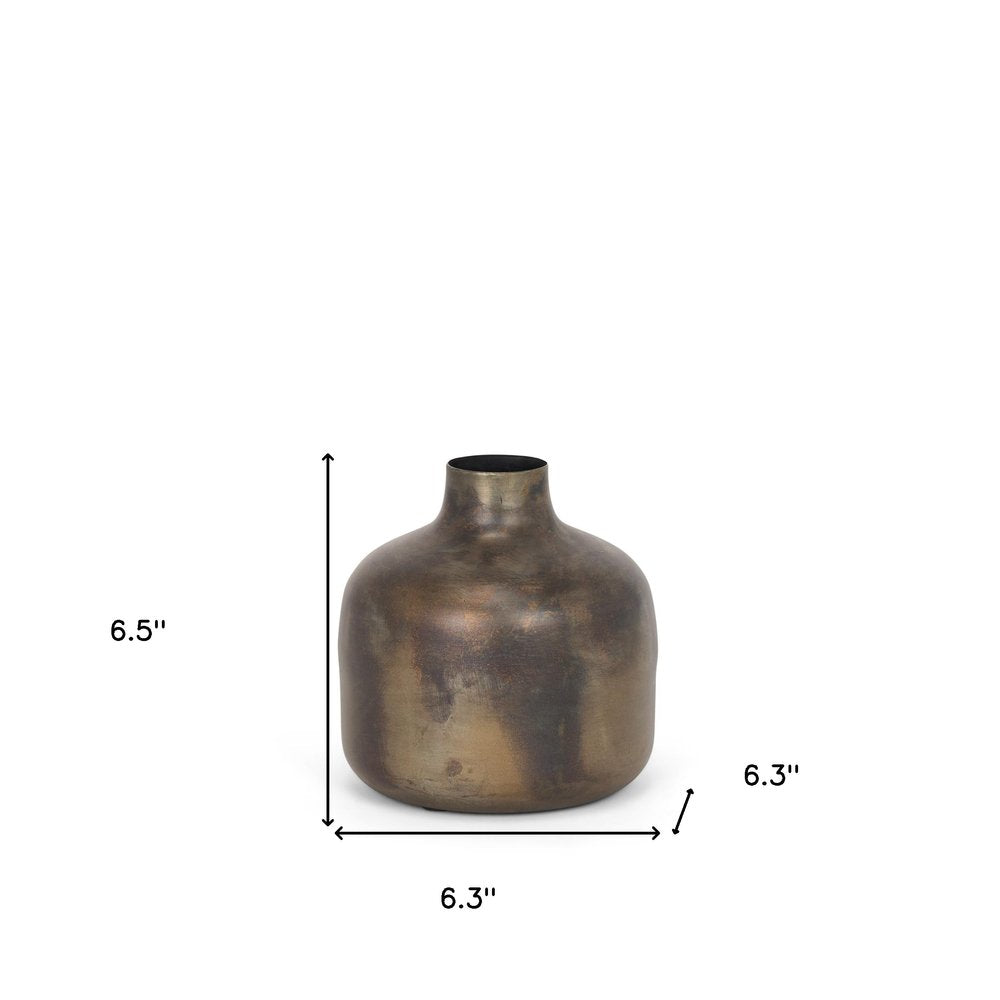 7" Antiqued Gold Metal Cylinder Table Vase