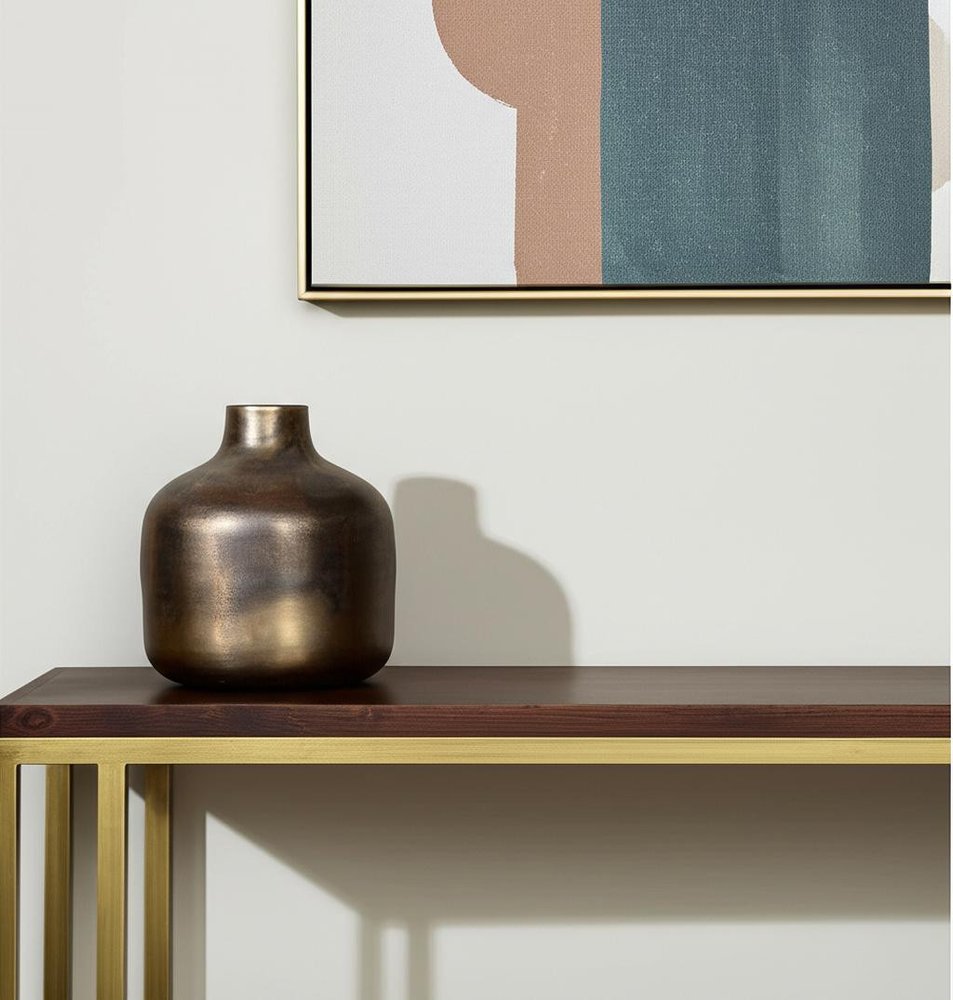 7" Antiqued Gold Metal Cylinder Table Vase