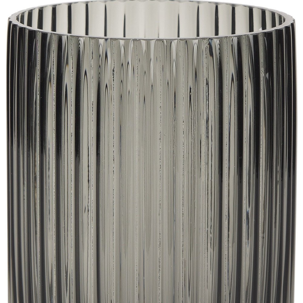 8" Black Cylinder Ribbed Glass Table Vase close-up detail