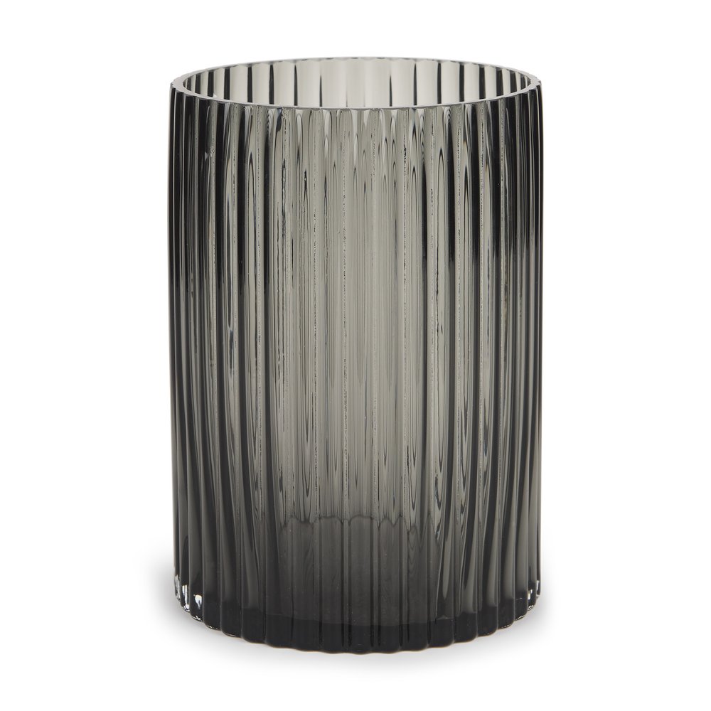 8" Black Cylinder Ribbed Glass Table Vase on a white background