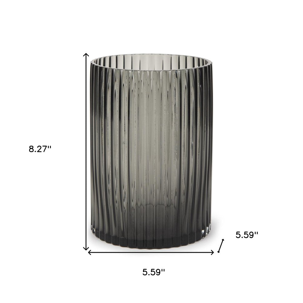 8" Black Cylinder Ribbed Glass Table Vase on a white background