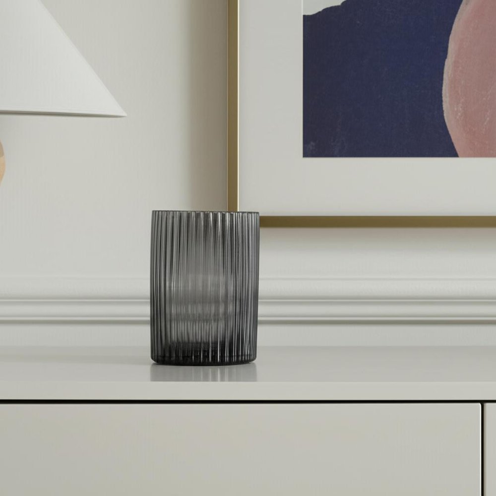 8" Black Cylinder Ribbed Glass Table Vase close-up detail
