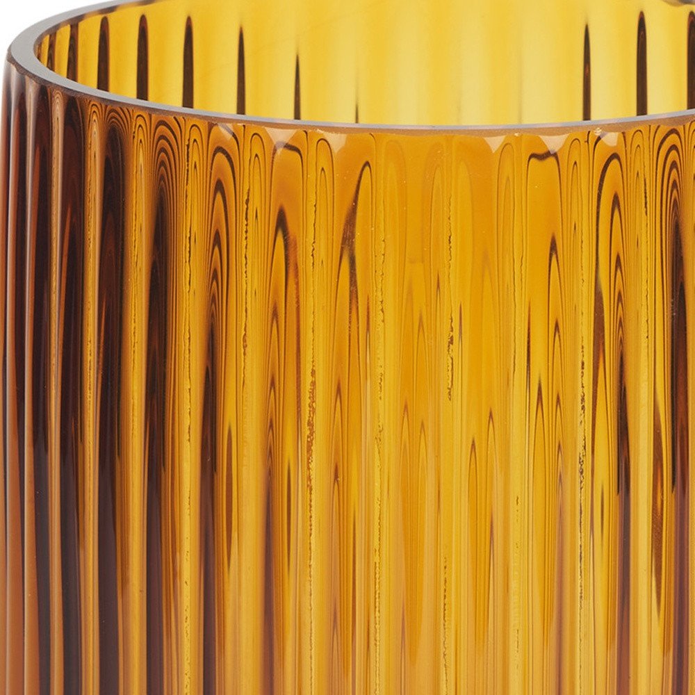 8" Amber Cylinder Ribbed Glass Table Vase