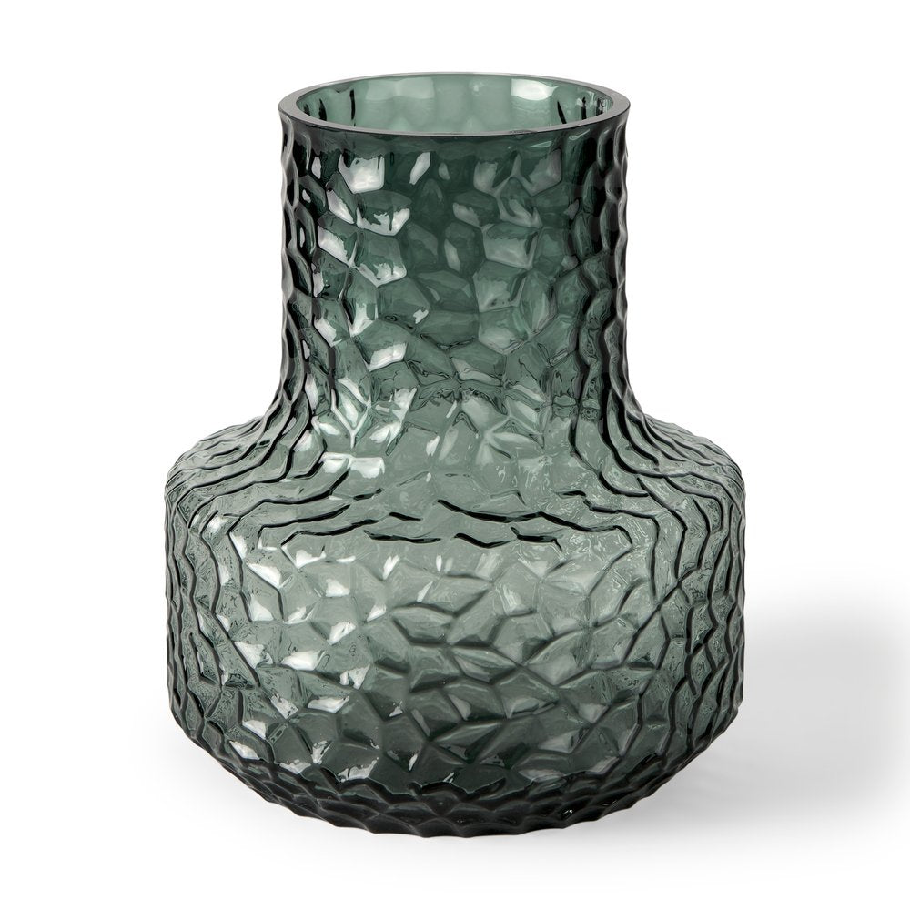7" Green Faceted Glass Table Vase on a white background