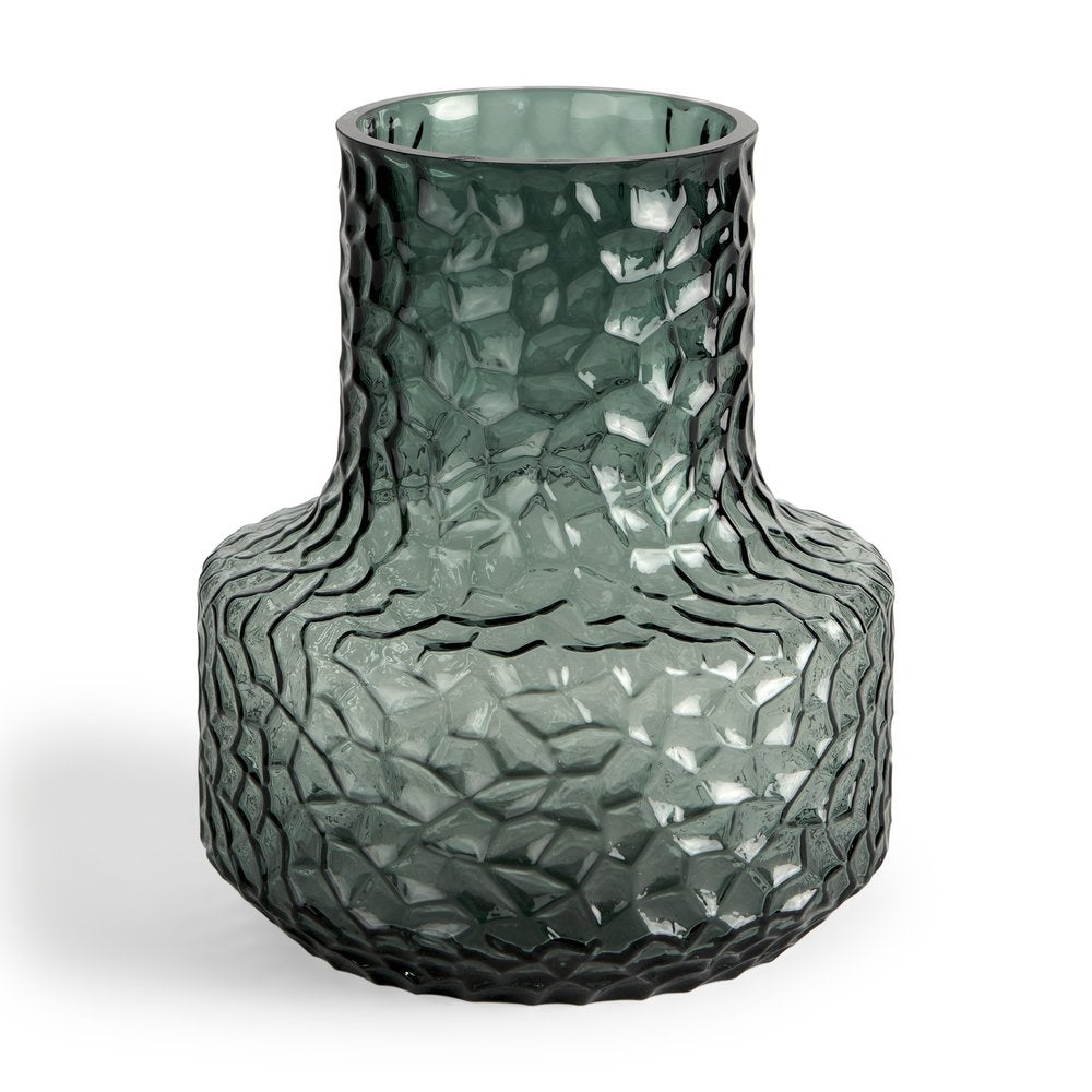 7" Green Faceted Glass Table Vase on a white background