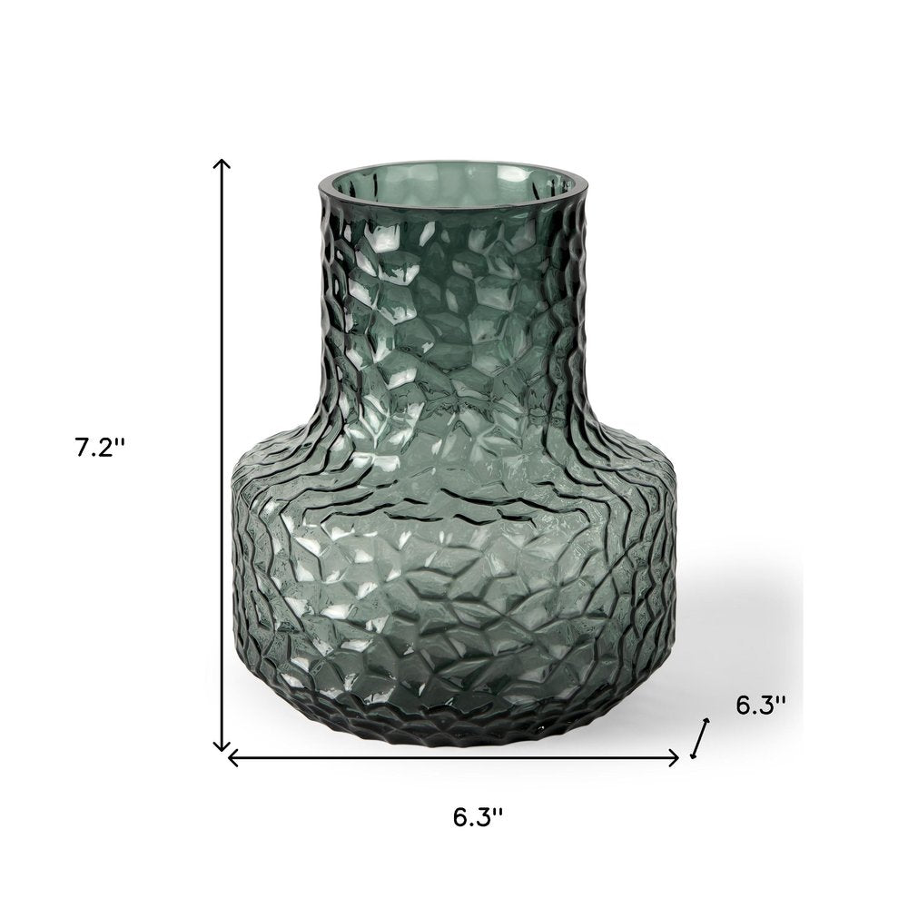 7" Green Faceted Glass Table Vase on a white background