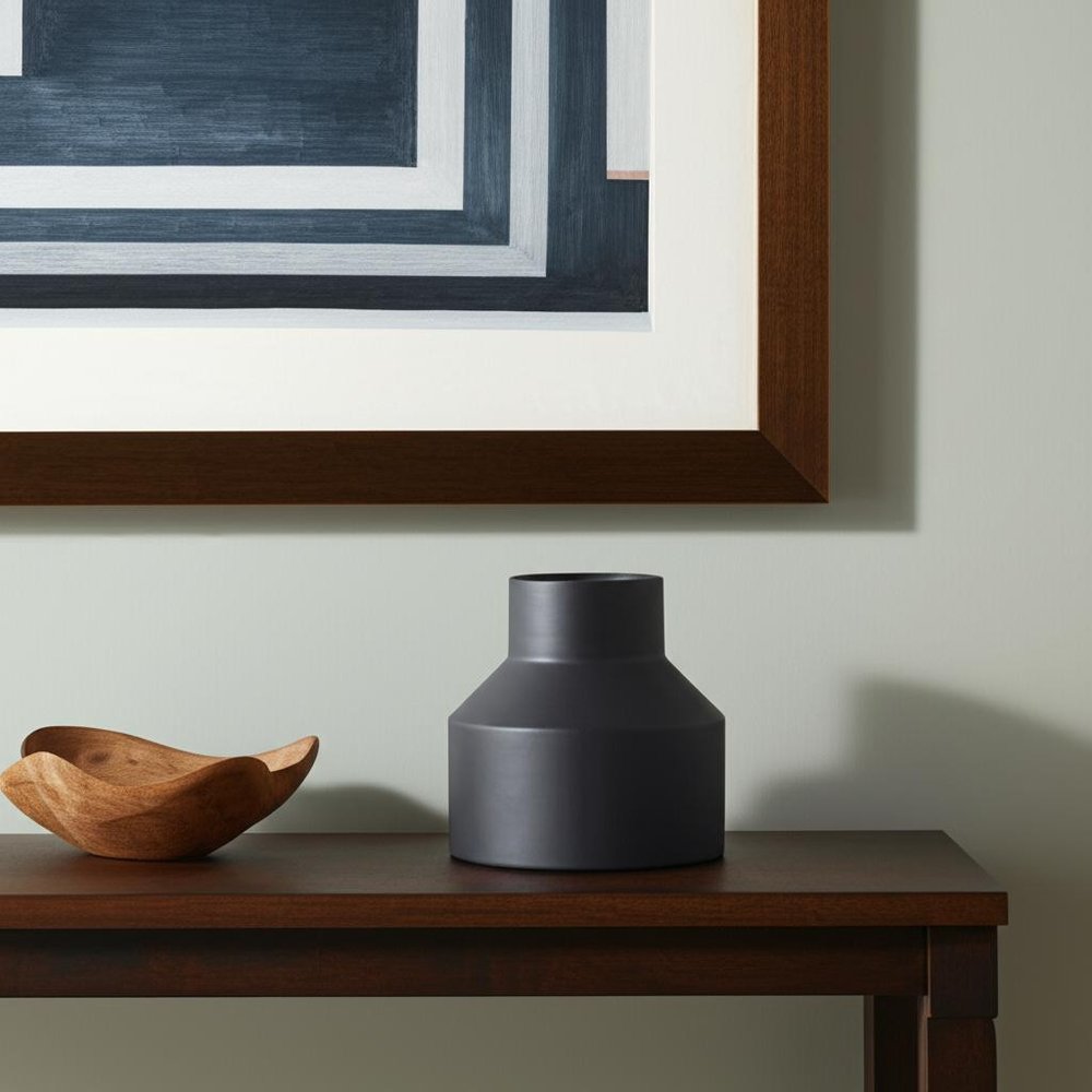 8" Black Tulip Metal Table Vase in a home interior