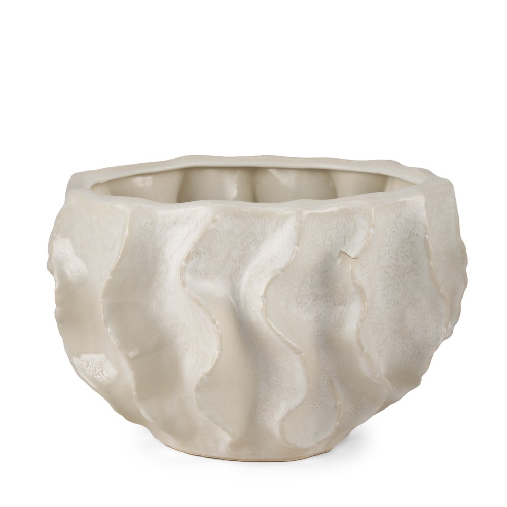 9" Cream Sculptural Ceramic Table Vase on a white background