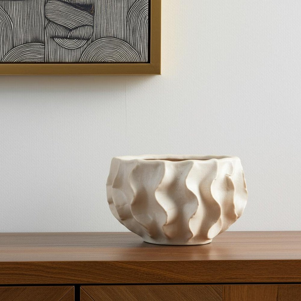 9" Cream Sculptural Ceramic Table Vase in a home interior