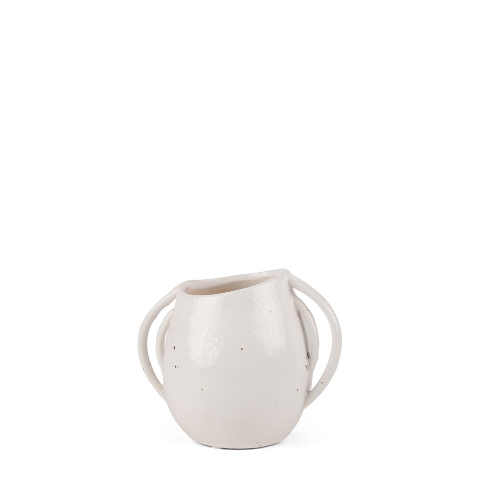 7" Cream Speckle Ceramic Amphora Table Vase on a white background