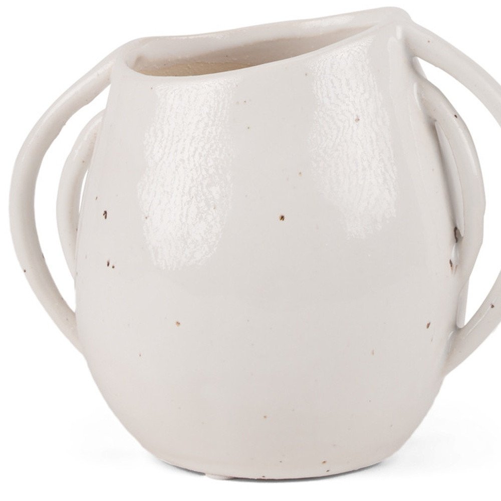 7" Cream Speckle Ceramic Amphora Table Vase on a white background
