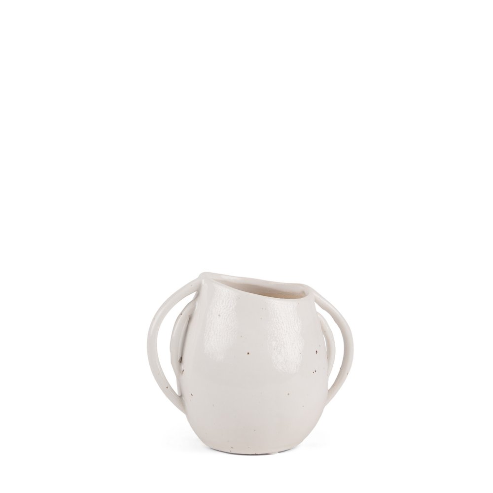 7" Cream Speckle Ceramic Amphora Table Vase on a white background