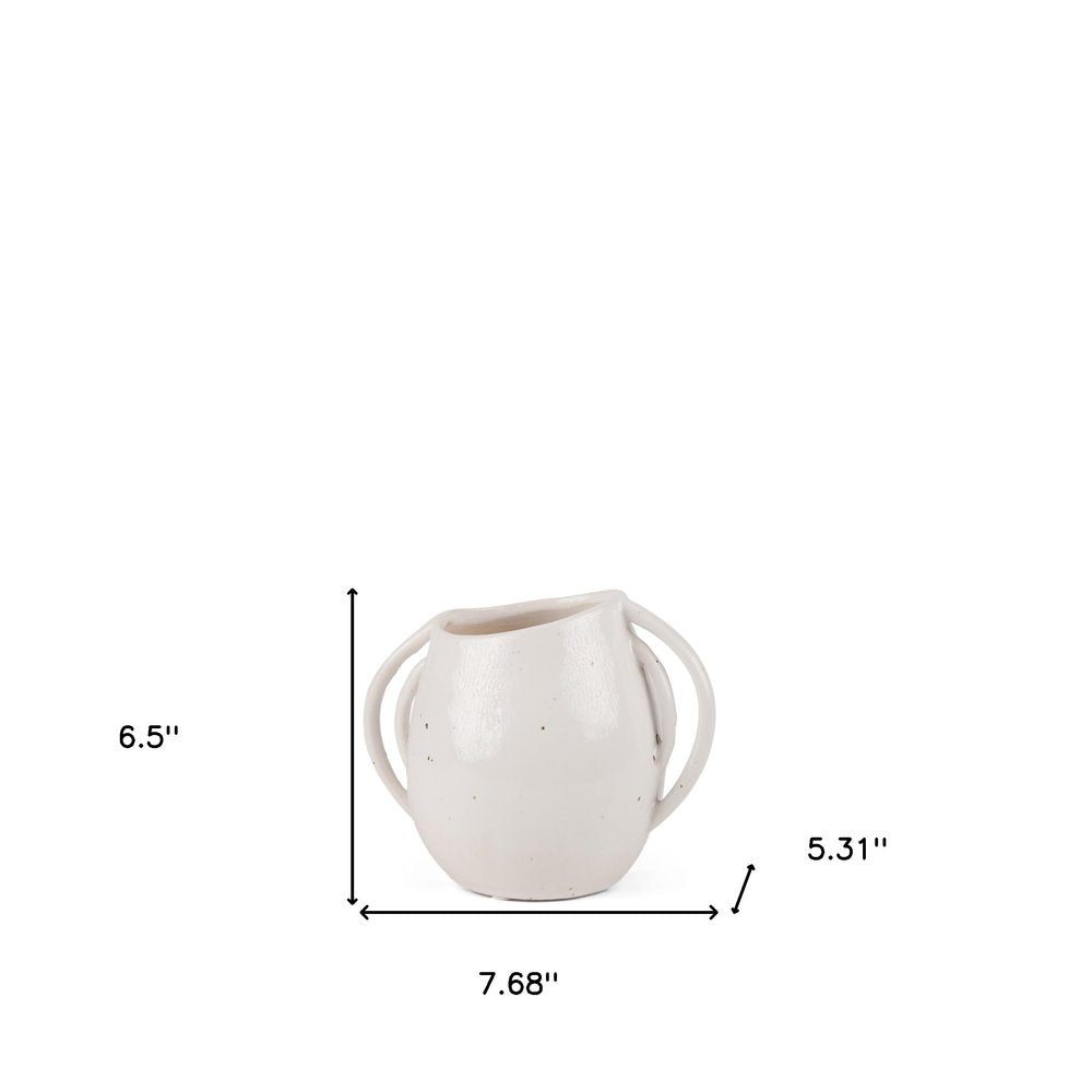7" Cream Speckle Ceramic Amphora Table Vase on a white background