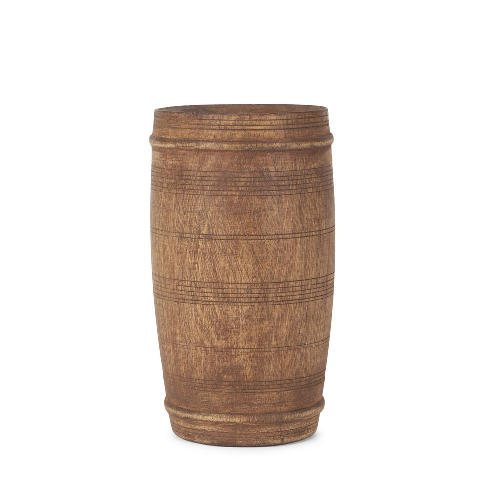 9" Brown Solid Wood Cylinder Table Vase on a white background
