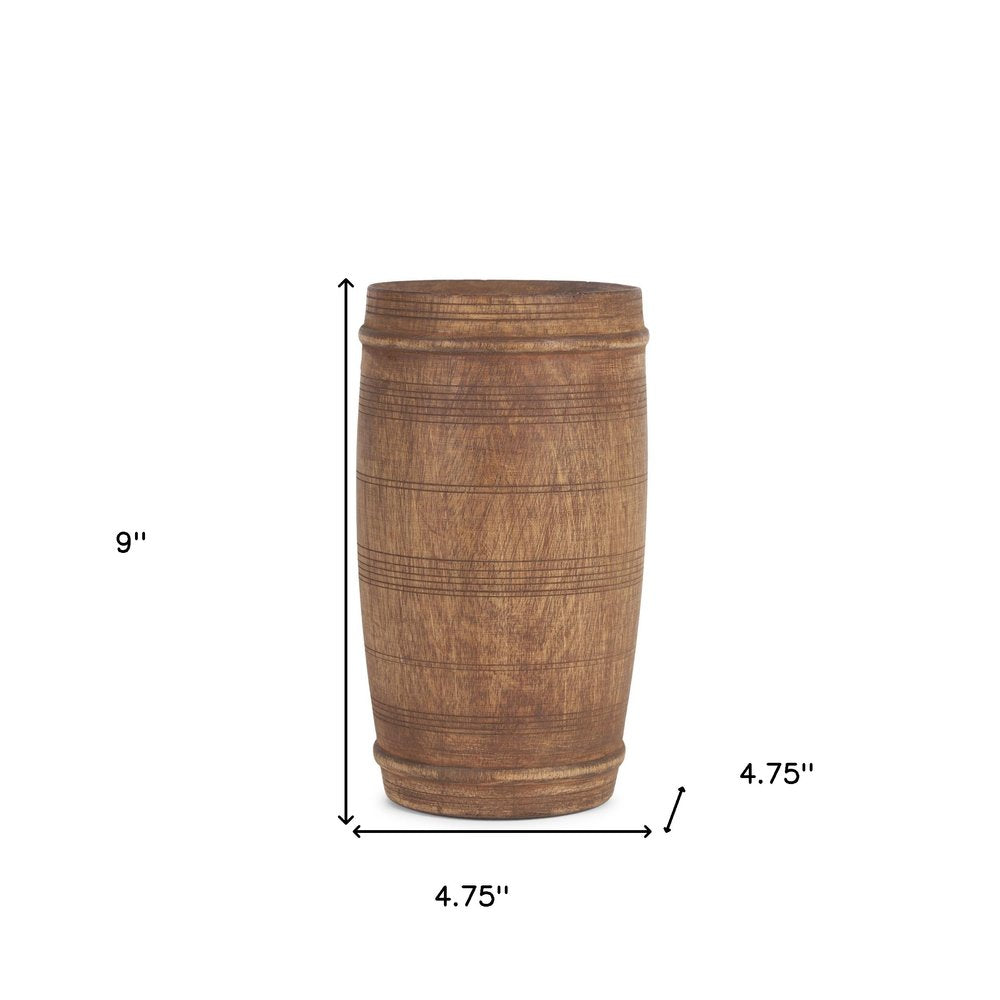 9" Brown Solid Wood Cylinder Table Vase on a white background