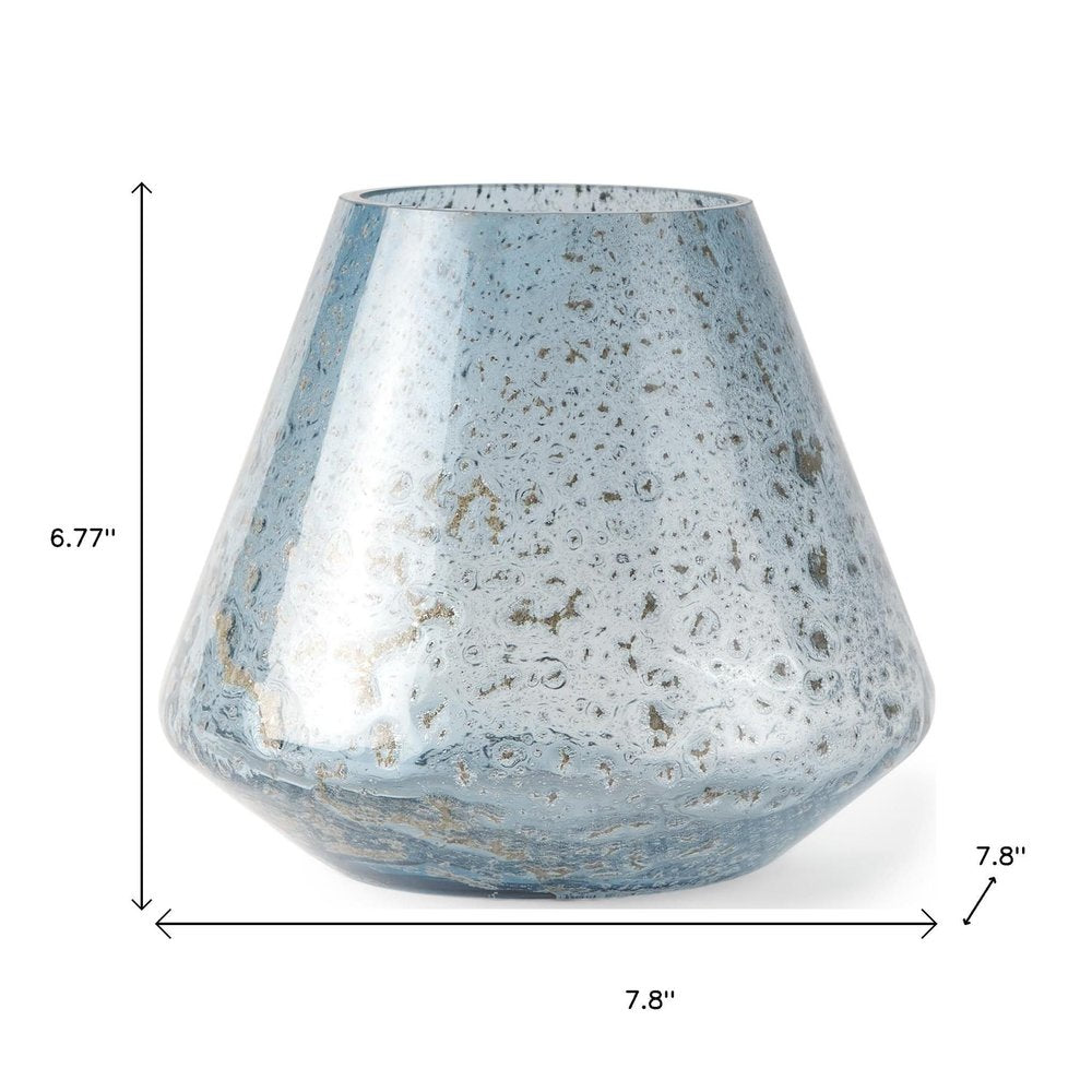7" Blue Seeded Glass Round Table Vase on a white background