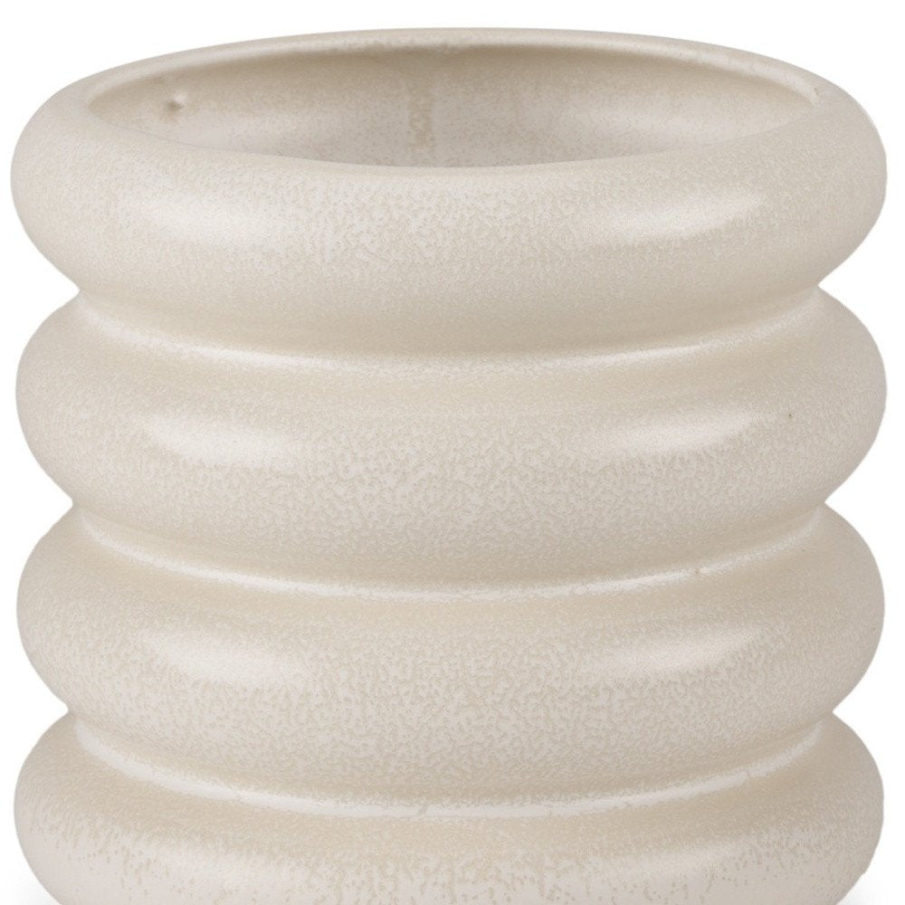 7" Cream Ceramic Stacking Rings Cylinder Table Vase
