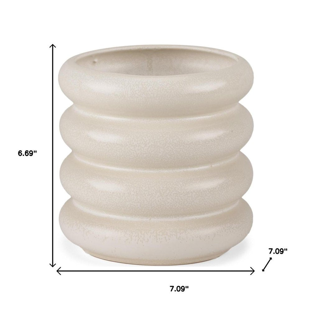 7" Cream Ceramic Stacking Rings Cylinder Table Vase