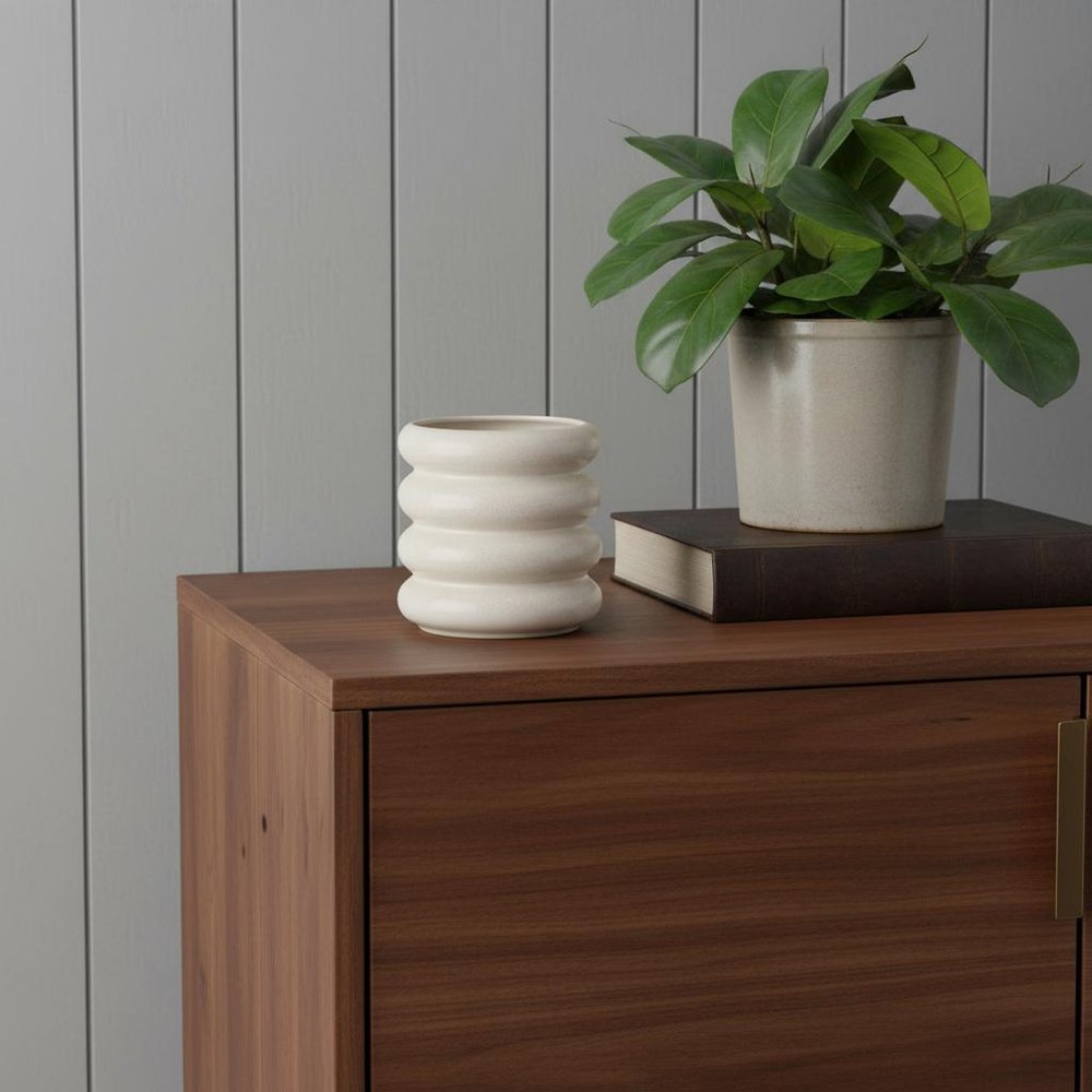 7" Cream Ceramic Stacking Rings Cylinder Table Vase