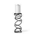 17" Black Geometric Glass And Metal Tabletop Pillar Candle Holder. Candle holder isolated on a plain white background, in a black glass finish.