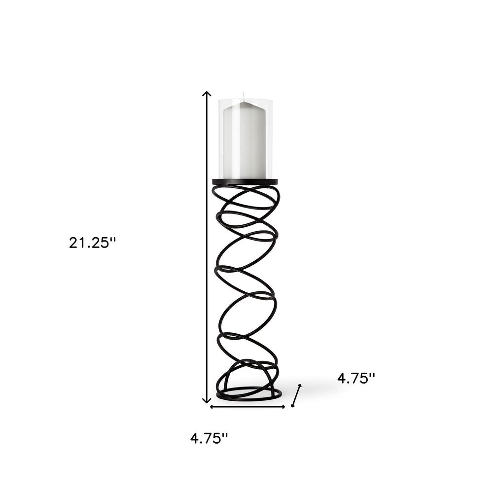 21" Black Geometric Glass And Metal Tabletop Pillar Candle Holder