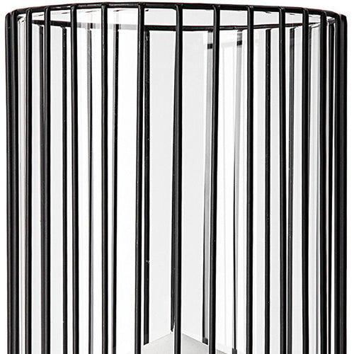 17" Black Abstract Metal And Glass Tabletop Hurricane Candle Holder