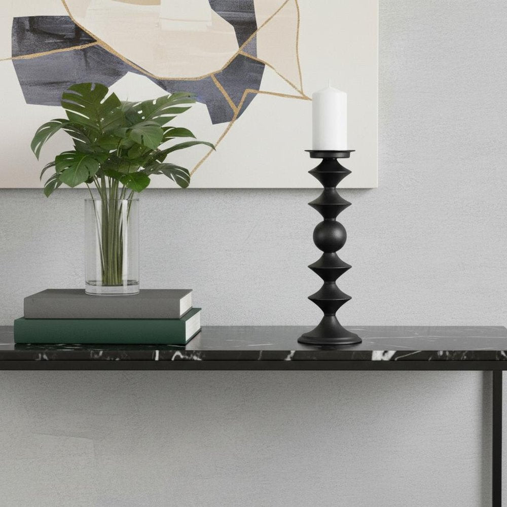 16" Black Metal Tabletop Pillar Candle Holder