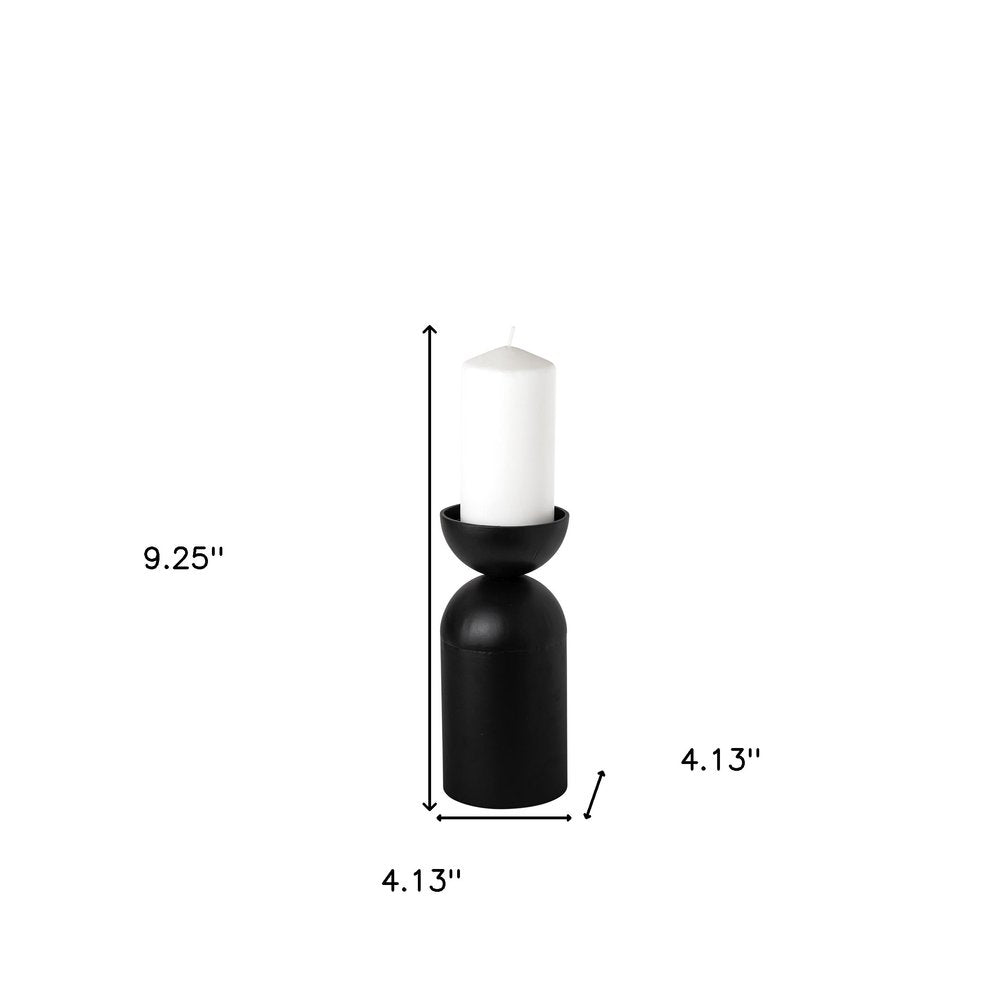 9" Black Metal Tabletop Pillar Candle Holder on a white background