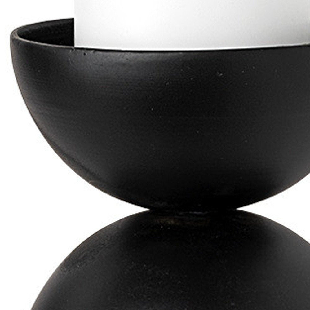 13" Black Metal Tabletop Pillar Candle Holder. Candle holder in black metal.