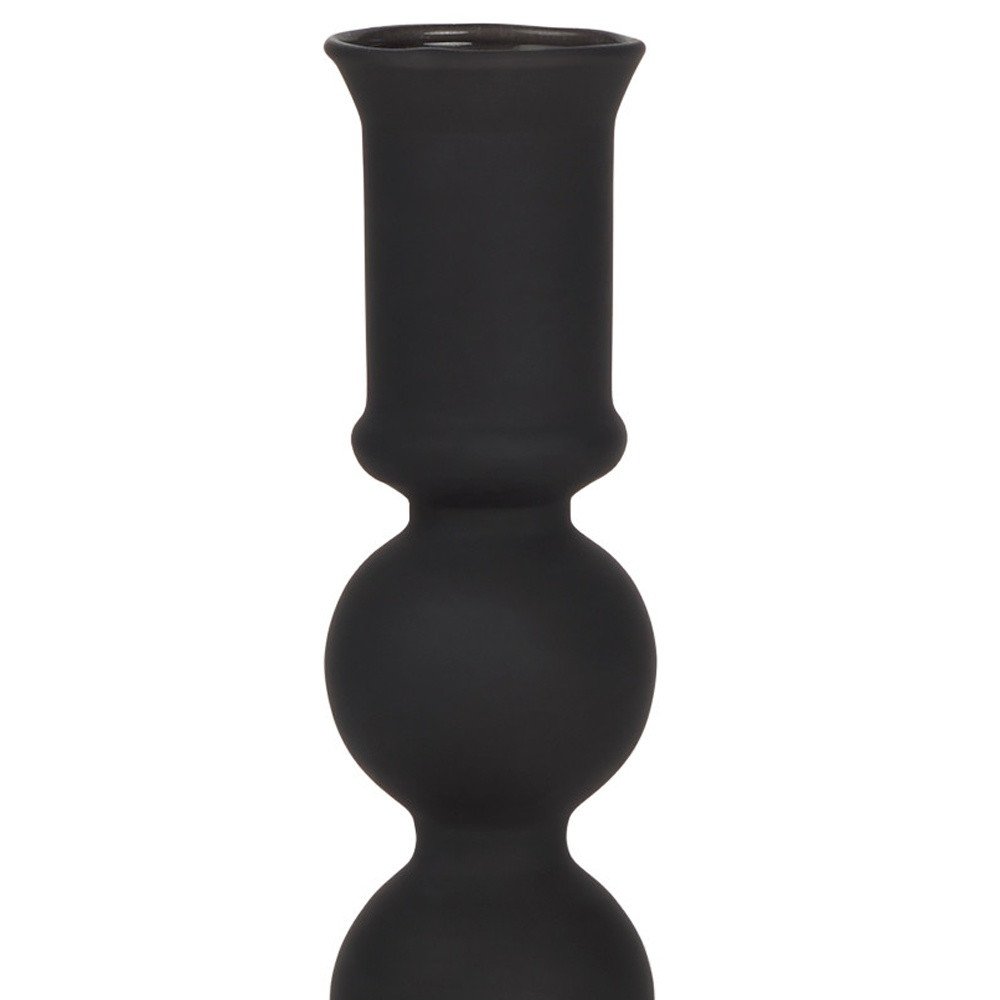 8" Black Glass Tabletop Taper Candlestick on a white background