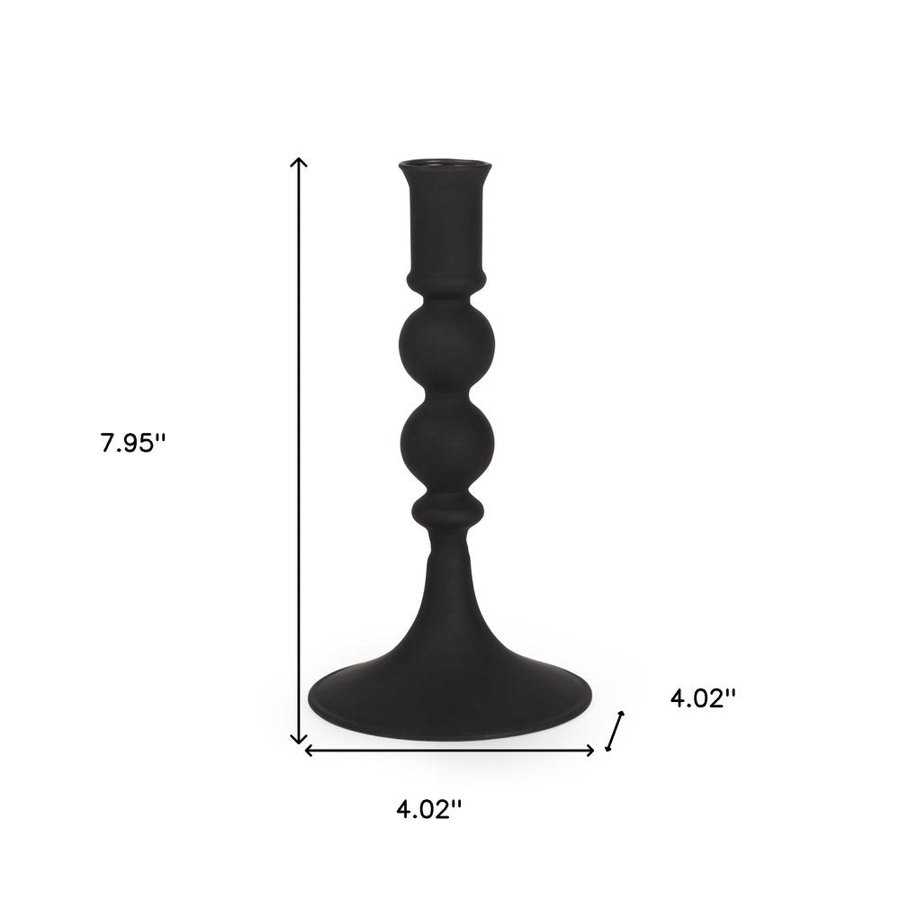 8" Black Glass Tabletop Taper Candlestick on a white background