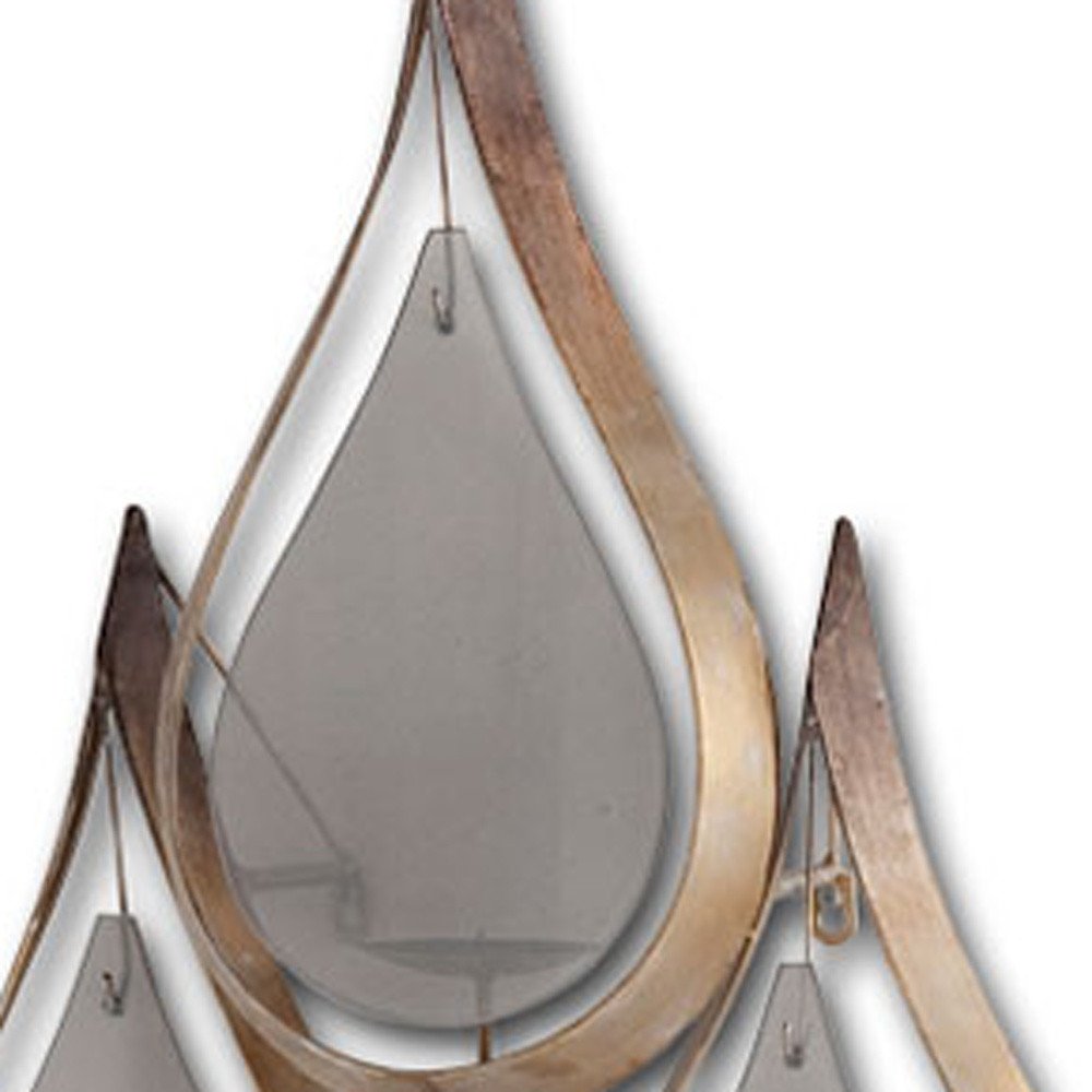 52" Gold And Gray Distressed Geometric Glass And Metal Wall Sconce Candle Holder. Candle holder isolated on a plain white background, in a gold glass finish.