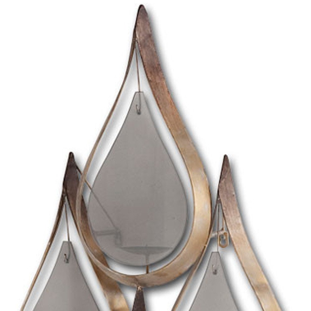 52" Gold And Gray Distressed Geometric Glass And Metal Wall Sconce Candle Holder. Candle holder isolated on a plain white background, finished in gold glass.
