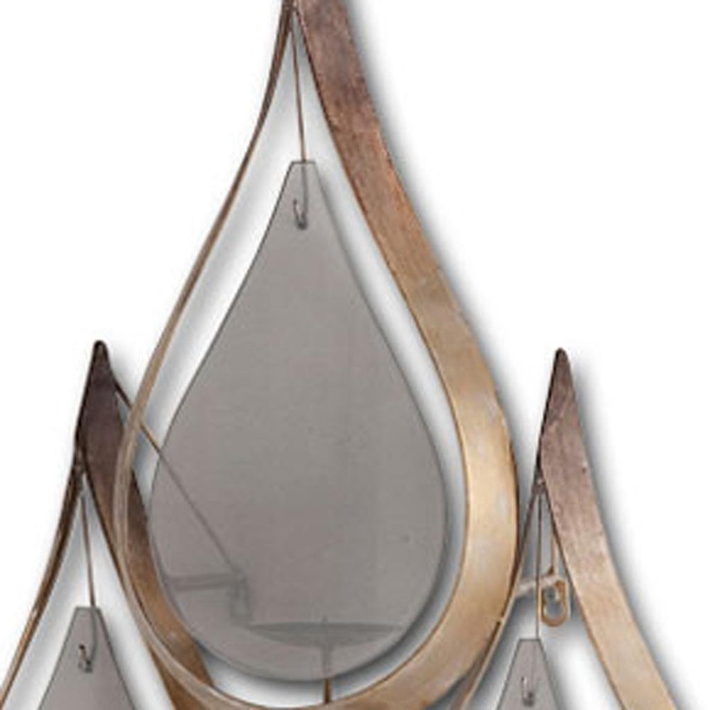 52" Gold And Gray Distressed Geometric Glass And Metal Wall Sconce Candle Holder. Candle holder isolated on a plain white background, in a gold glass finish.