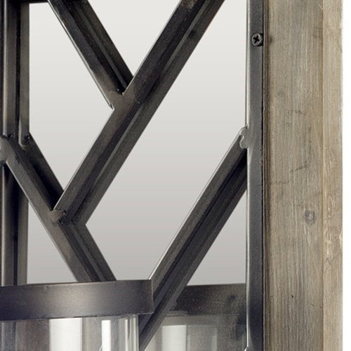 24" Black Distressed Mirrored Metal Glass And Solid Wood Wall Sconce Candle Holder