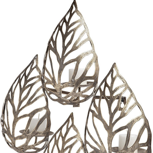 18" Champagne Distressed Botanical Leaf Metal Wall Sconce Candle Holder