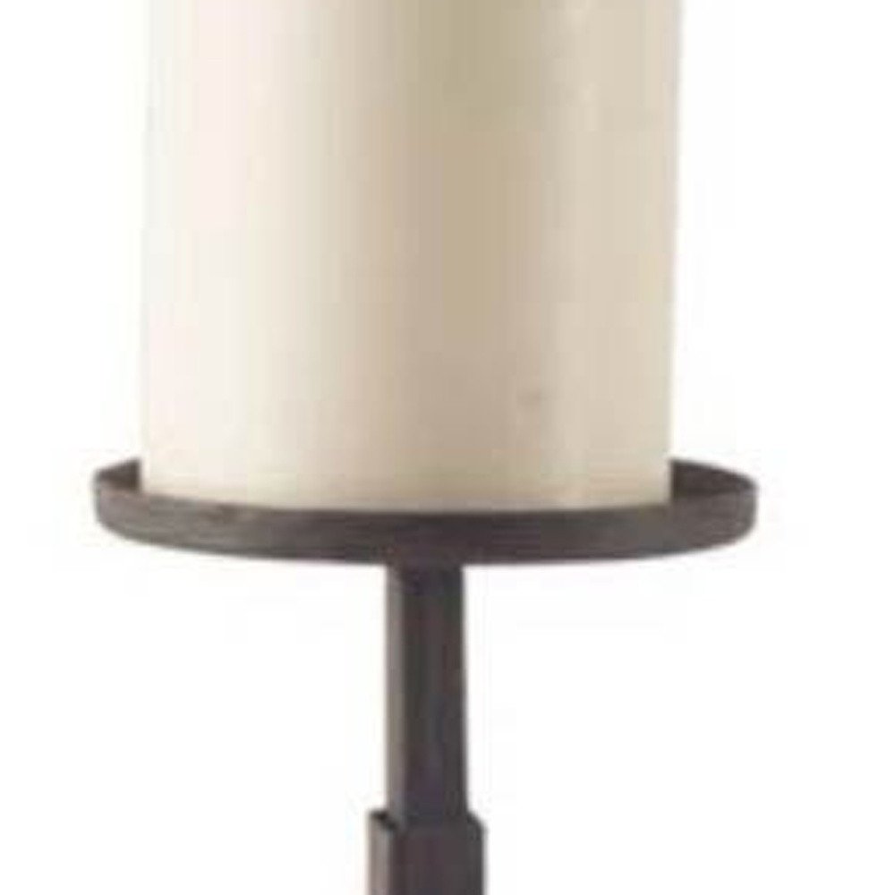 16" Brown Distressed Abstract Solid Wood Tabletop Pillar Candle Holder. Candle holder isolated on a plain white background, finished in brown wood.